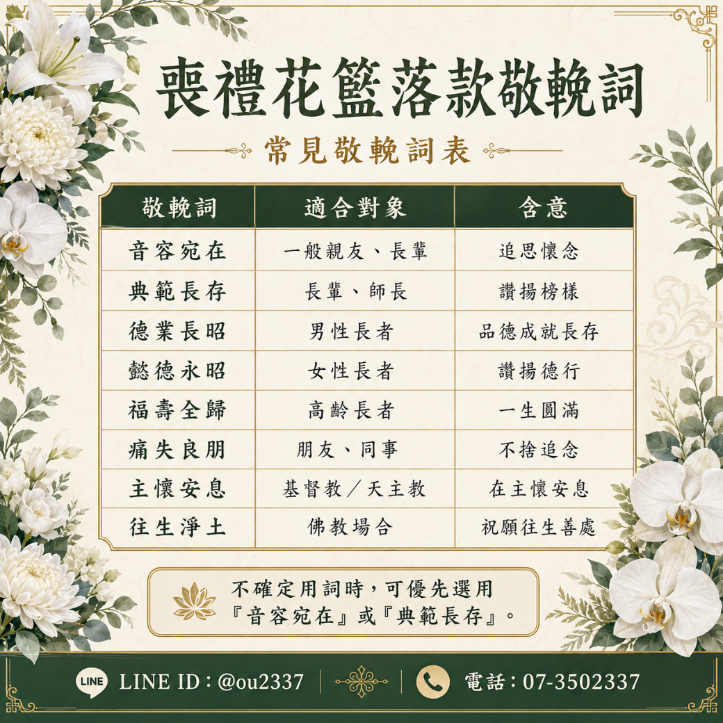 喪禮花籃落款敬輓詞 敬輓詞