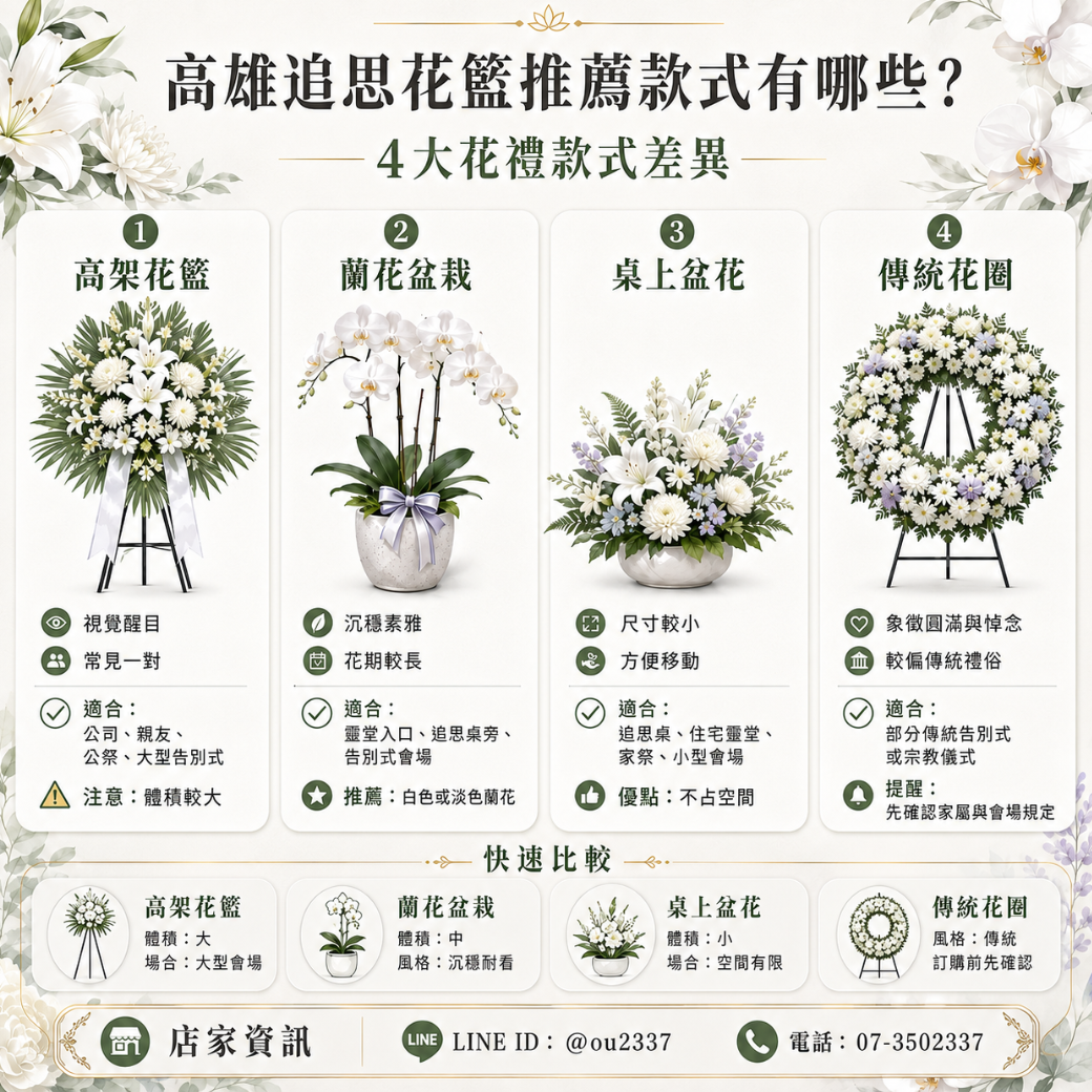 高雄追思花籃推薦款 4大追思花籃款式