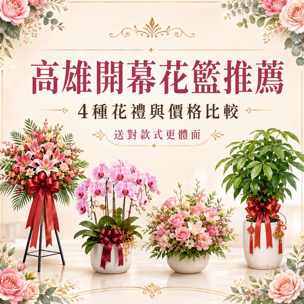 高雄開幕花籃推薦：4種花禮與價格比較，送對款式更體面